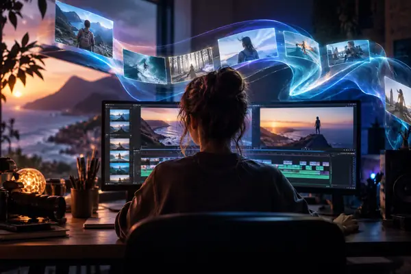 Stilisiertes Porträtkunstwerk für ein Videobearbeitungsmodell
